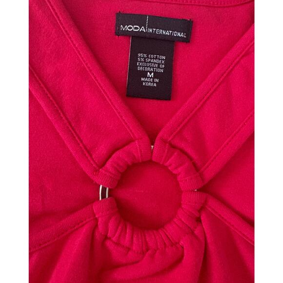 Moda International Y2K O Ring Halter Tank Top Candy Apple Red Holiday M New - Picture 3 of 7